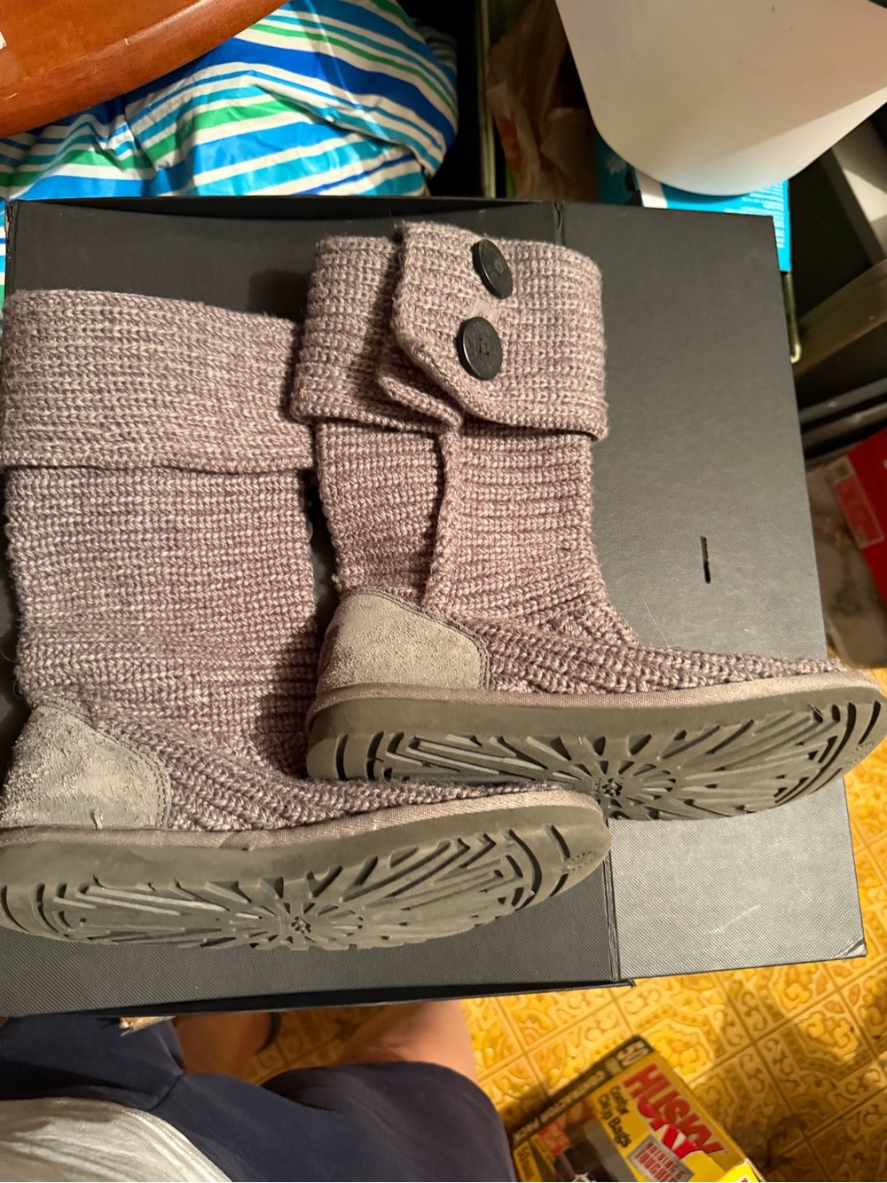 UGG Classic Cardy Sweater Knit Foldover High Button Pull On Boot size 7 35819